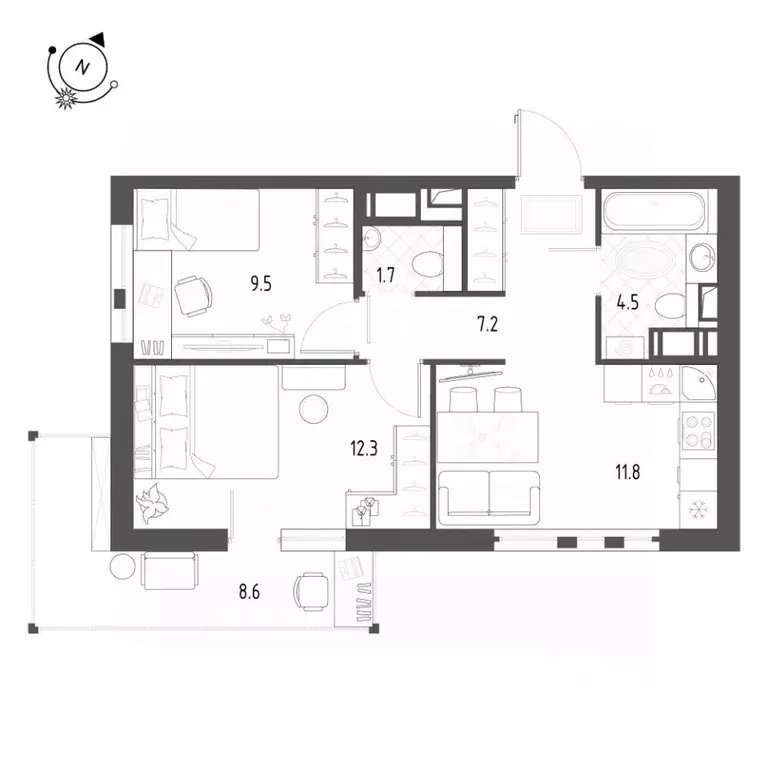 2-к кв. Санкт-Петербург пос. Шушары, ул. Чудовская, 14к1 (49.5 м) - Фото 2