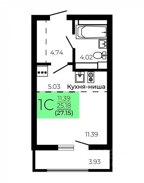 Студия Воронежская область, Воронеж Оникс жилой комплекс (27.15 м) - Фото 1