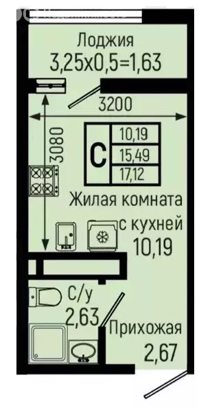 Квартира-студия: село Небуг, Спортивная улица (17.12 м) - Фото 1