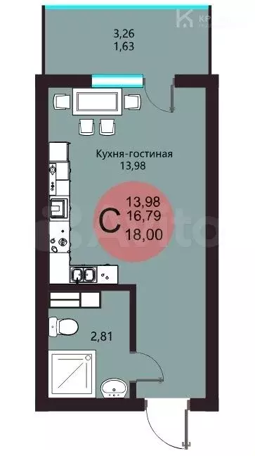 1-к. квартира, 18 м, 15/18 эт. - Фото 0