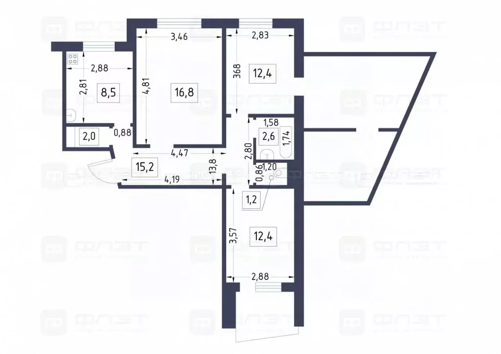 3-к кв. Татарстан, Казань ул. Юлиуса Фучика, 14 (61.9 м) - Фото 1