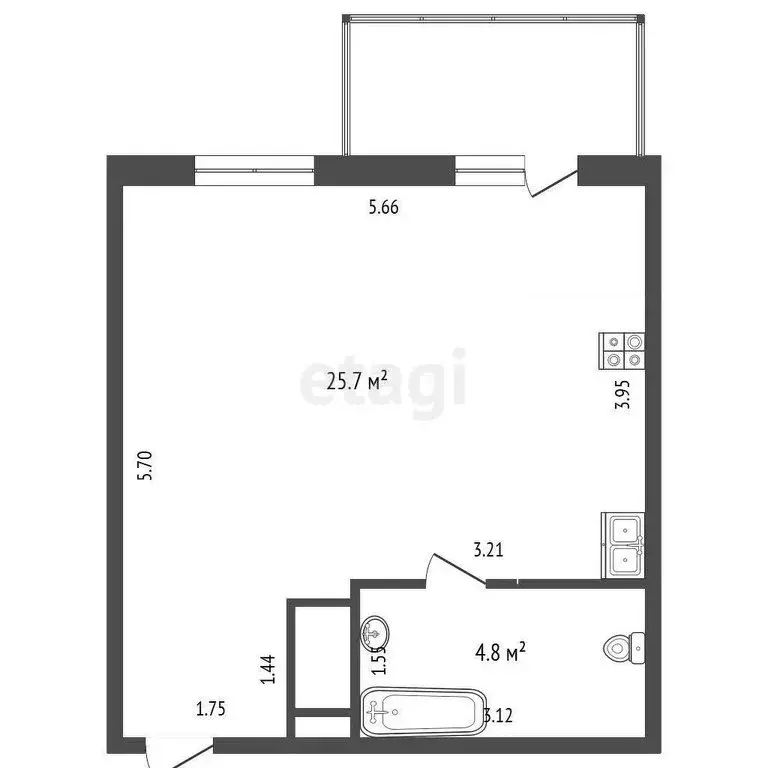 Квартира-студия: Тюмень, улица Пермякова, 79 (30.5 м) - Фото 0