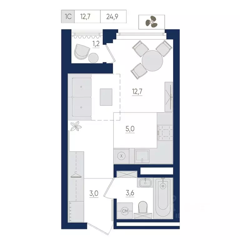 1-к кв. Башкортостан, Уфа ул. Евгения Столярова, 13 (24.9 м) - Фото 1