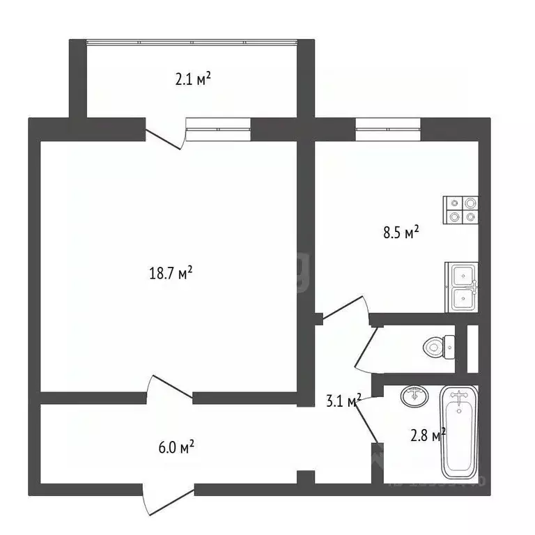1-к кв. Тюменская область, Тюмень Молодежная ул., 70А (31.6 м) - Фото 1