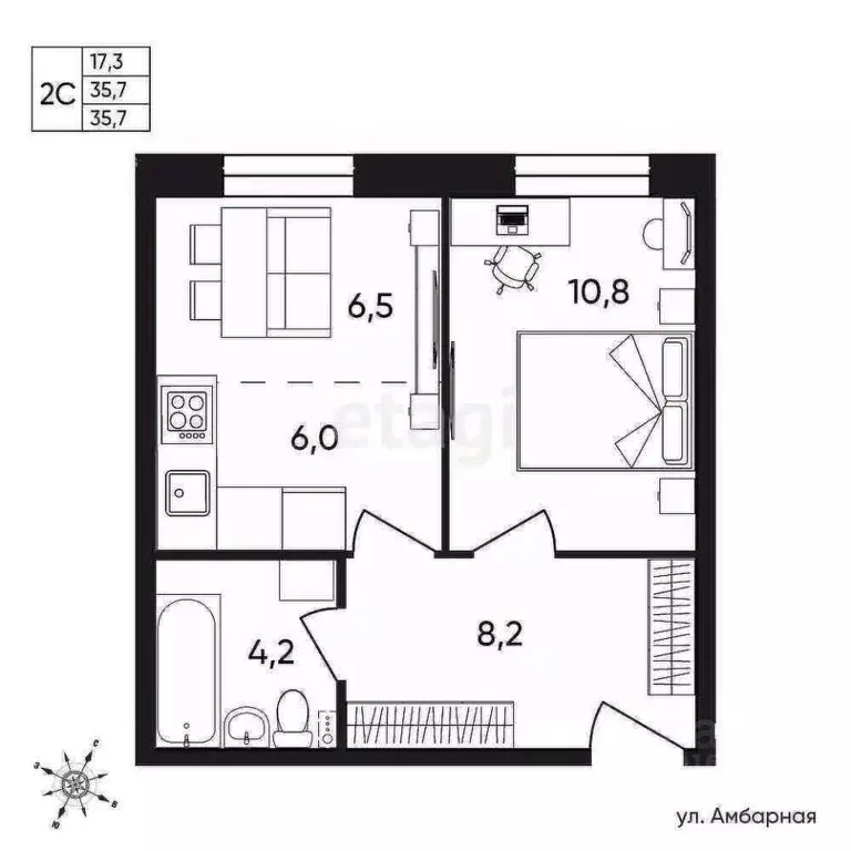 1-к кв. Пермский край, Пермь Белозерская ул., 30А (35.7 м) - Фото 1