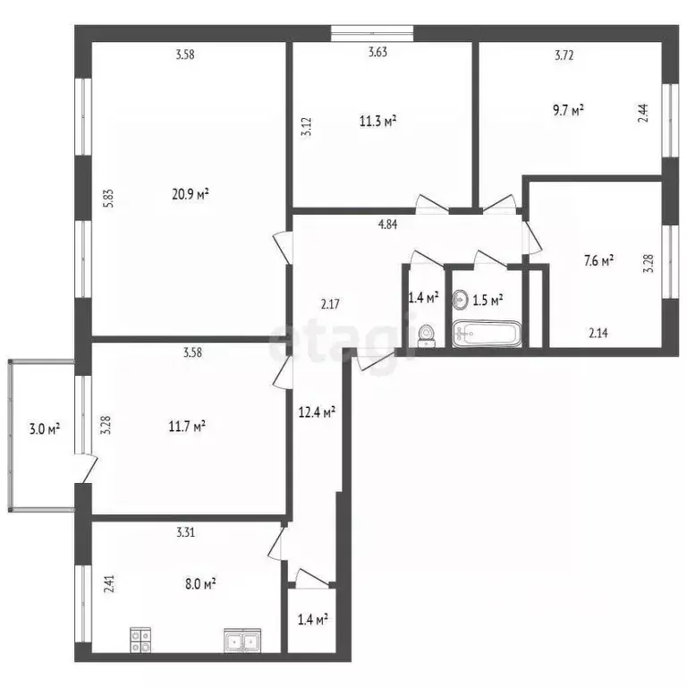 5-к кв. Тюменская область, Тюмень ул. Пермякова, 41 (85.9 м) - Фото 2