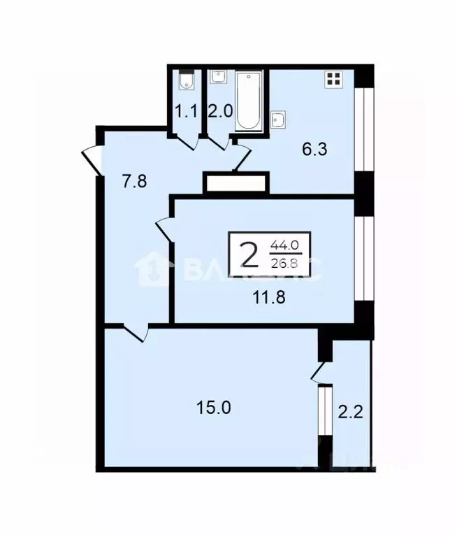 2-к кв. Санкт-Петербург ул. Сикейроса, 6К1 (44.0 м) - Фото 2