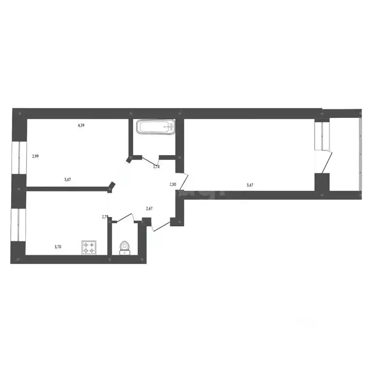 2-к кв. Амурская область, Белогорск ул. 50 лет Комсомола, 123Д (54.0 ... - Фото 2