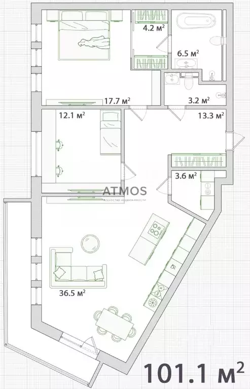 3-к кв. Новосибирская область, Новосибирск ул. Победы, 55/1 (101.0 м) - Фото 2