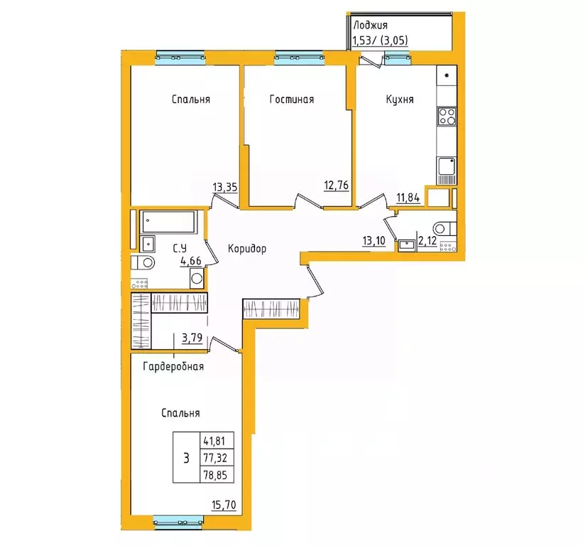 3-к кв. Башкортостан, Уфа ул. Валерия Лесунова, 18 (78.77 м) - Фото 1