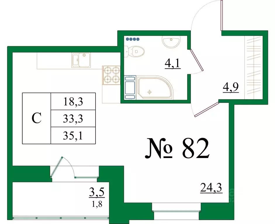 Студия Ленинградская область, Гатчина Красносельское ш., 4А (35.1 м) - Фото 1