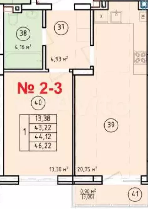 1-к. квартира, 43,5 м, 6/8 эт. - Фото 1