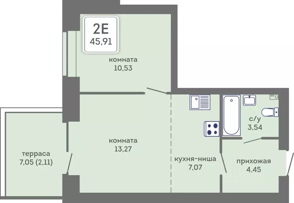 2-к кв. Пермский край, Пермь Кировоградская ул., 28 (45.91 м) - Фото 1