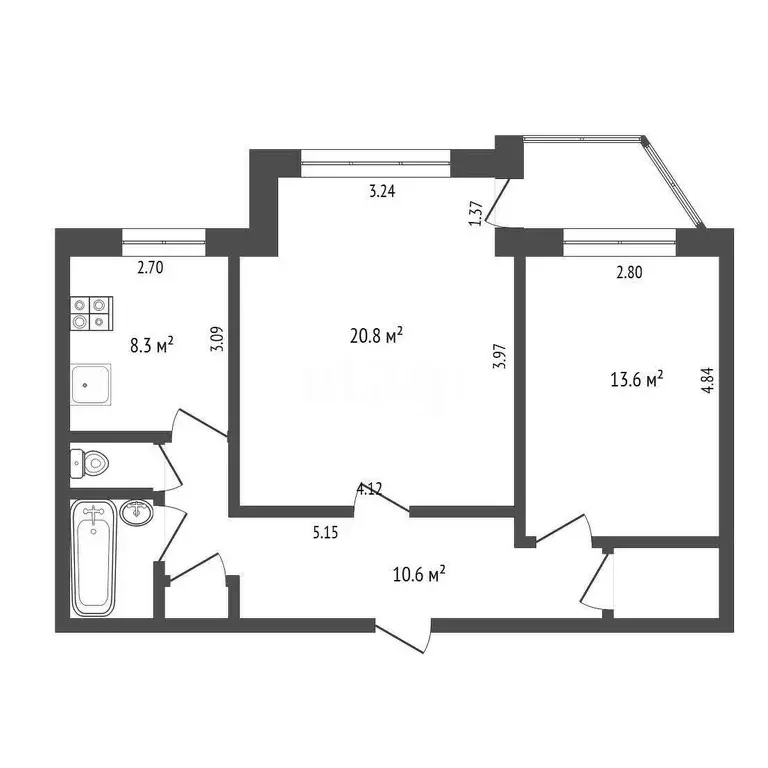 Квартира, 2 комнаты, 60.8 м - Фото 0