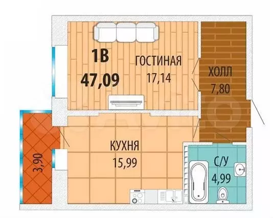 1-к. квартира, 45 м, 19/26 эт. - Фото 0