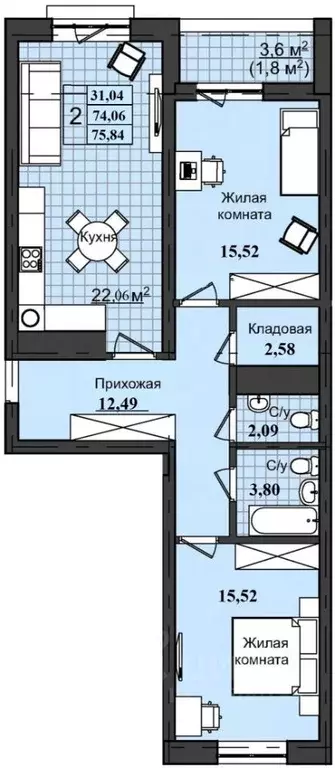 2-к кв. Оренбургская область, Оренбург ул. Ильи Глазунова, 8 (75.84 м) - Фото 0