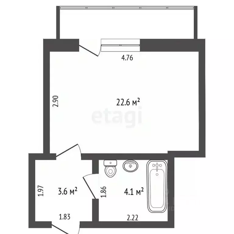 Студия Тюменская область, Тюмень ул. Константина Посьета, 16 (26.6 м) - Фото 2