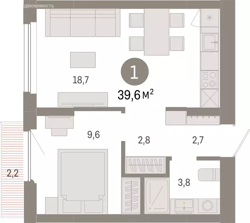 1-комнатная квартира: Новосибирский район, рабочий посёлок Краснообск, ... - Фото 1