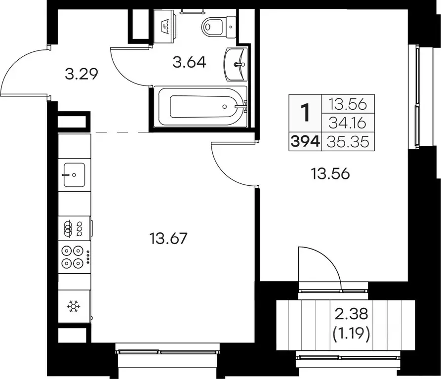 1-к кв. Мурманская область, Мурманск Долина Уюта тер.,  (35.35 м) - Фото 0
