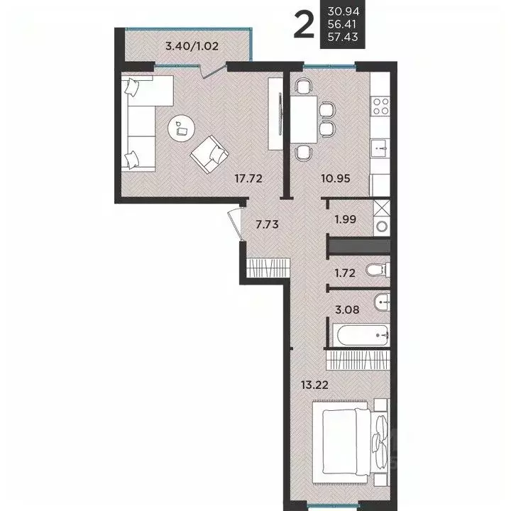 2-к кв. Ленинградская область, Всеволожский район, Агалатовское с/пос, ... - Фото 1