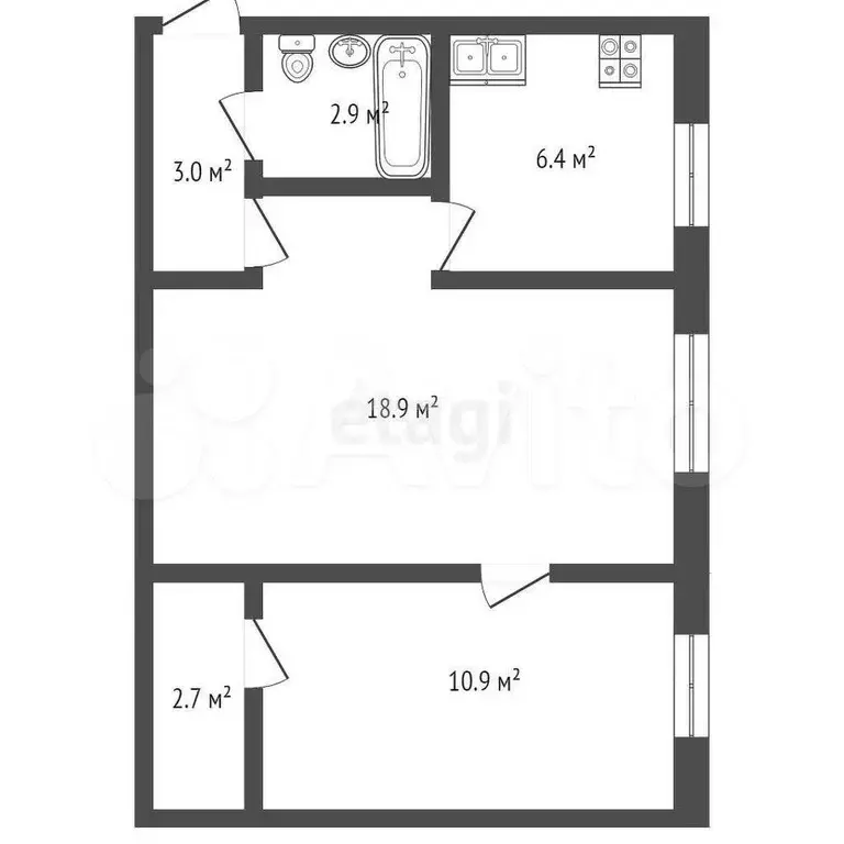 2-к. квартира, 44,8 м, 1/5 эт. - Фото 1