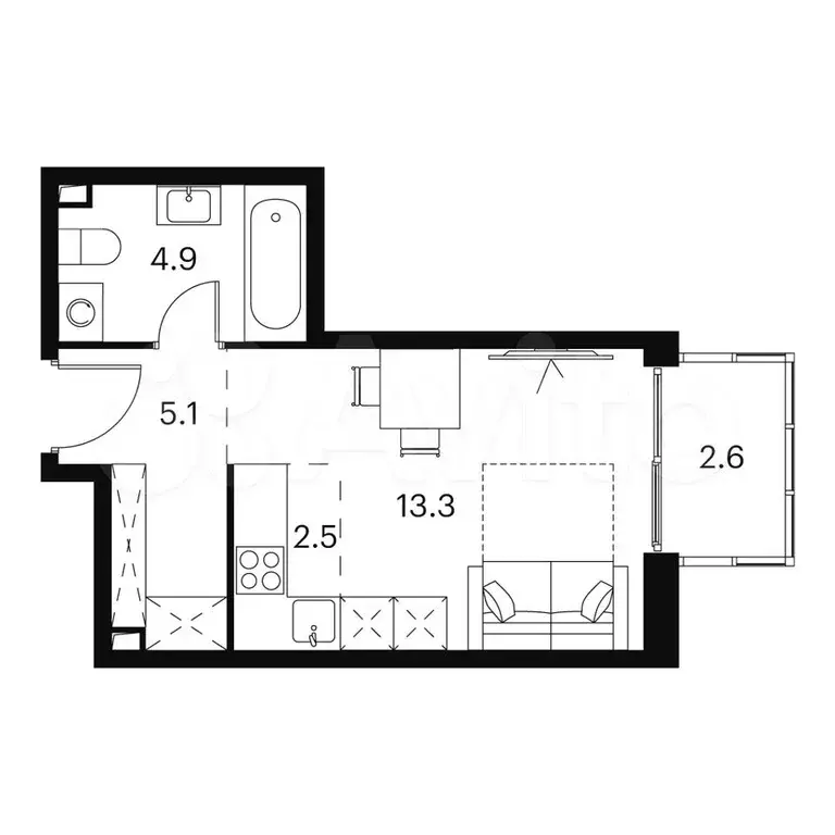 Апартаменты-студия, 28,4 м, 16/23 эт. - Фото 0