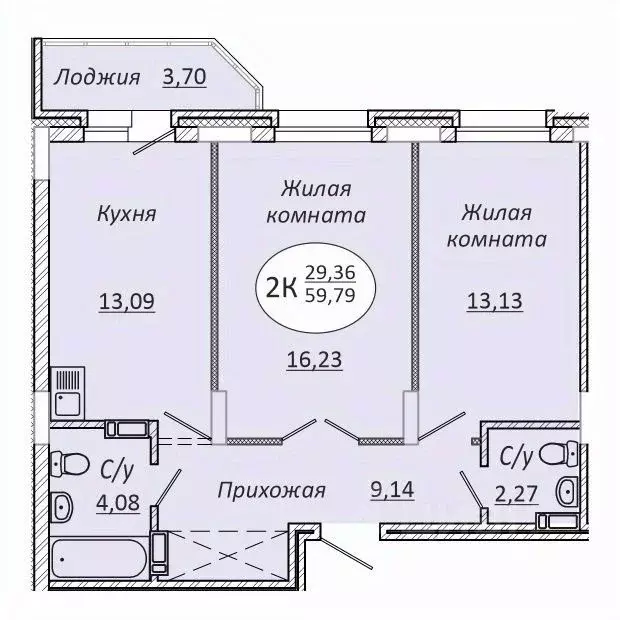 2-к кв. Новосибирская область, Новосибирск 2-я Воинская ул., 53 (59.79 ... - Фото 0