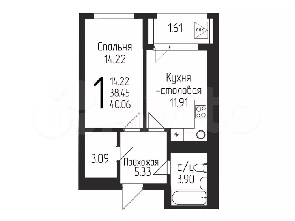 1-к. квартира, 40 м, 12/24 эт. - Фото 1