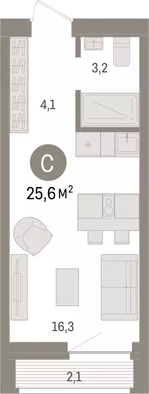 Квартира-студия: Тюмень, жилой комплекс Речной Порт (25.6 м) - Фото 1
