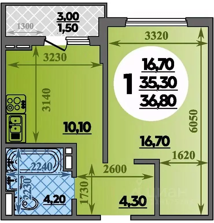 1-к кв. Краснодарский край, Краснодар ул. Героев-Разведчиков, 11 (36.8 ... - Фото 1