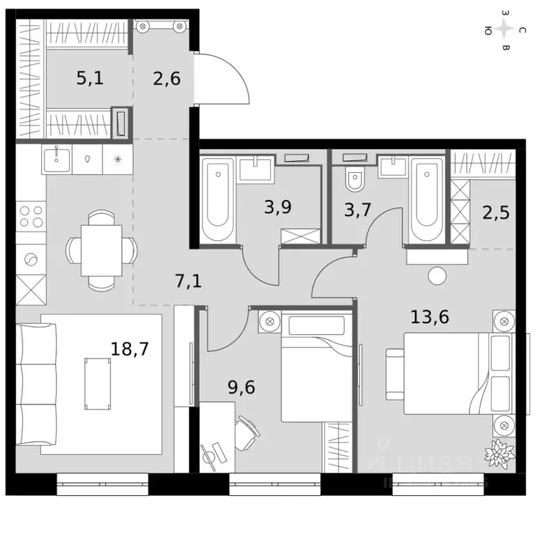 3-к кв. Татарстан, Казань Даурская ул., 2А (66.8 м) - Фото 2