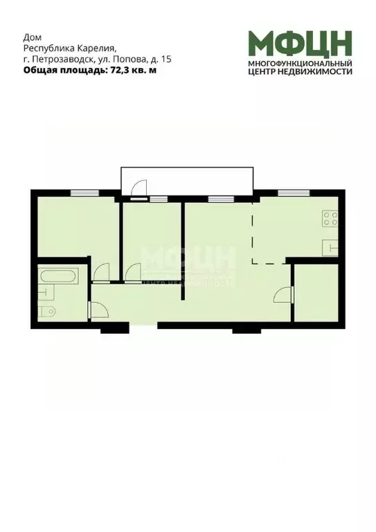 3-к кв. Карелия, Петрозаводск ул. Попова, 15 (72.3 м) - Фото 2