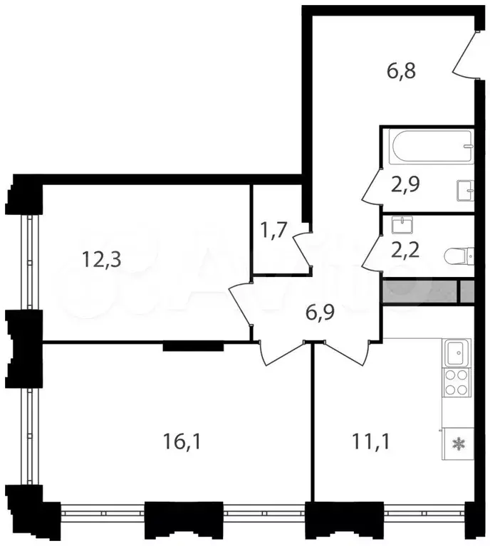 2-к. квартира, 60 м, 6/30 эт. - Фото 0