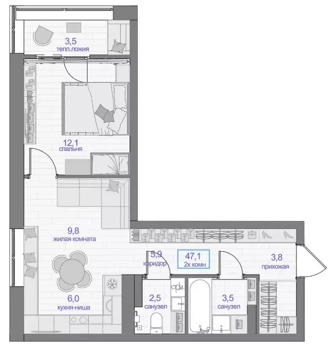Продаётся 1-к квартира, 47.1 м - Фото 0