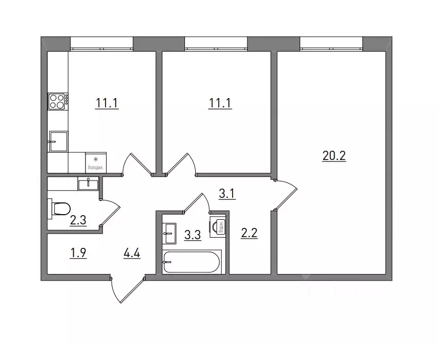 2-к кв. Кировская область, Киров бул. Прибрежный, 6 (59.6 м) - Фото 2