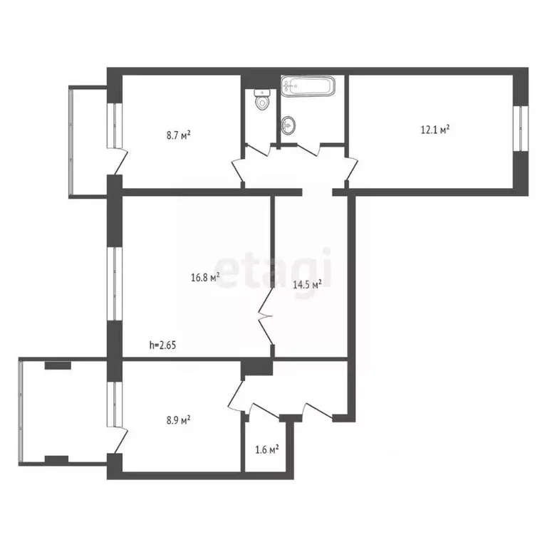 3-к кв. Красноярский край, Красноярск ул. Молокова, 50 (66.2 м) - Фото 2