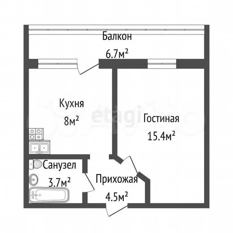 1-к. квартира, 38,3 м, 7/9 эт. - Фото 0