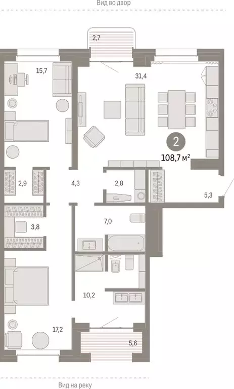 2-комнатная квартира: Новосибирск, Зыряновская улица, 53с (109.13 м) - Фото 0