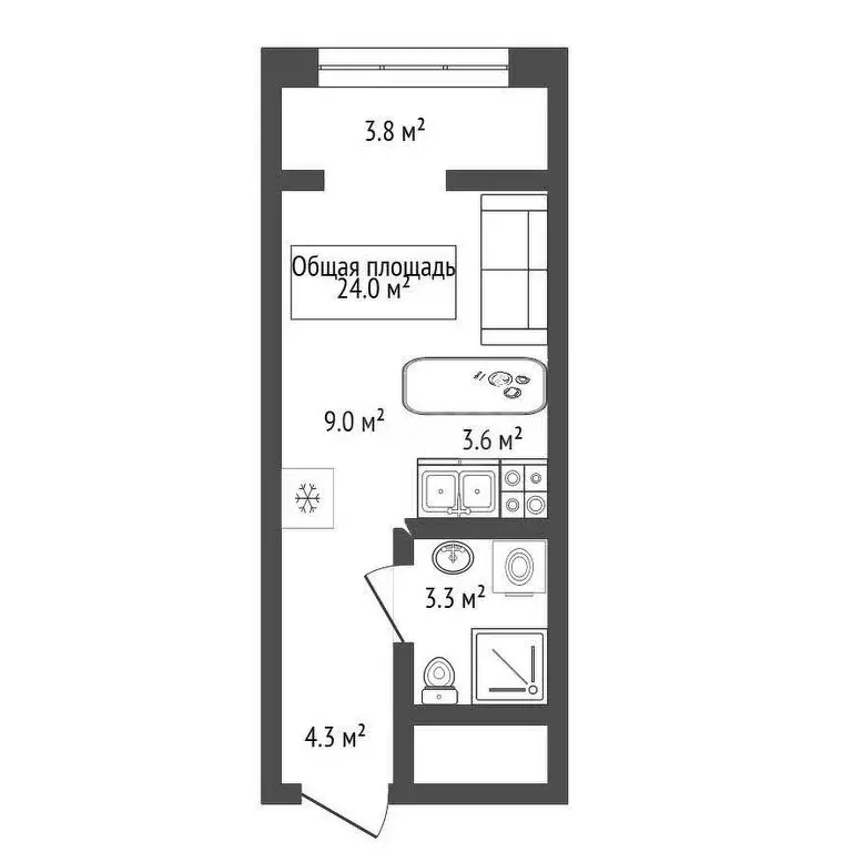 Квартира-студия: Новосибирск, улица Декабристов, 107к1 (24 м) - Фото 0