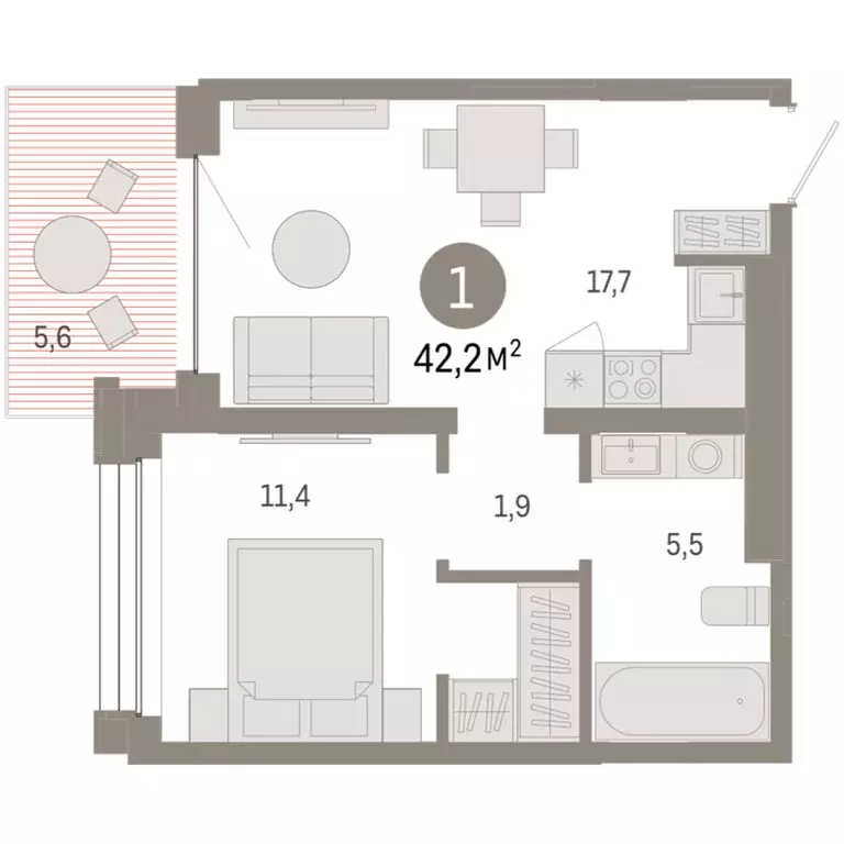 1-комнатная квартира: Тюмень, улица Муравленко, 9/2 (42.15 м) - Фото 1