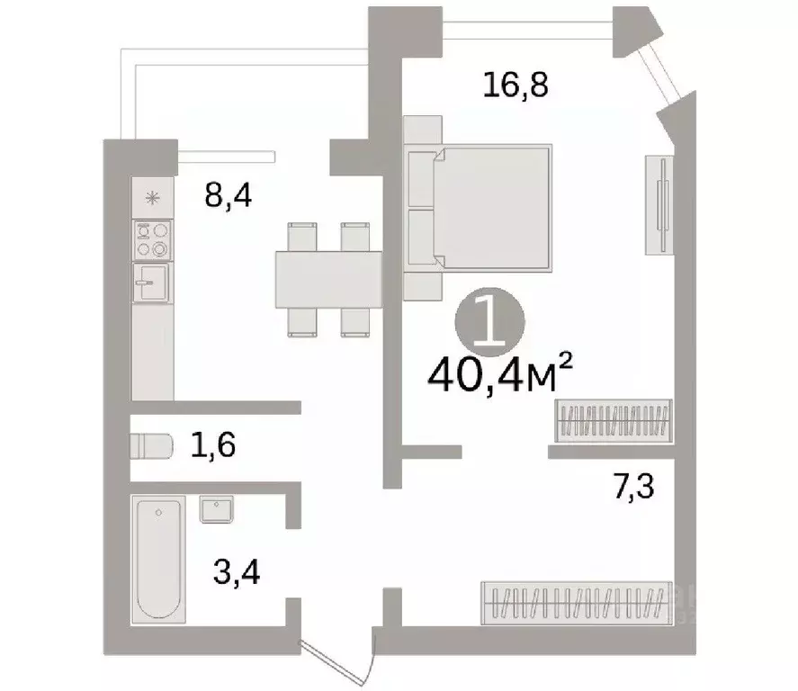 1-к кв. Тюменская область, Тюмень ул. Пермякова, 69 (40.4 м) - Фото 1