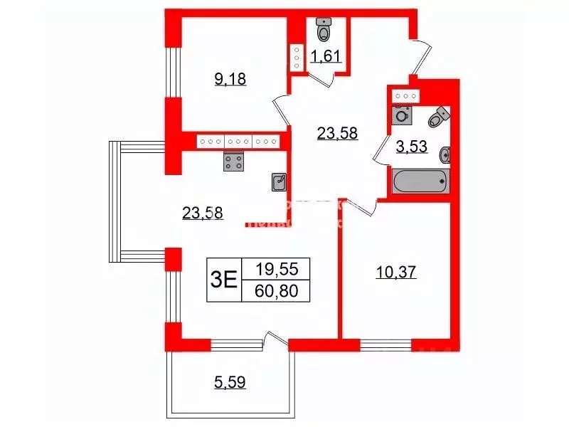 2-к кв. Санкт-Петербург Комендантский просп., 58к1 (60.8 м) - Фото 1