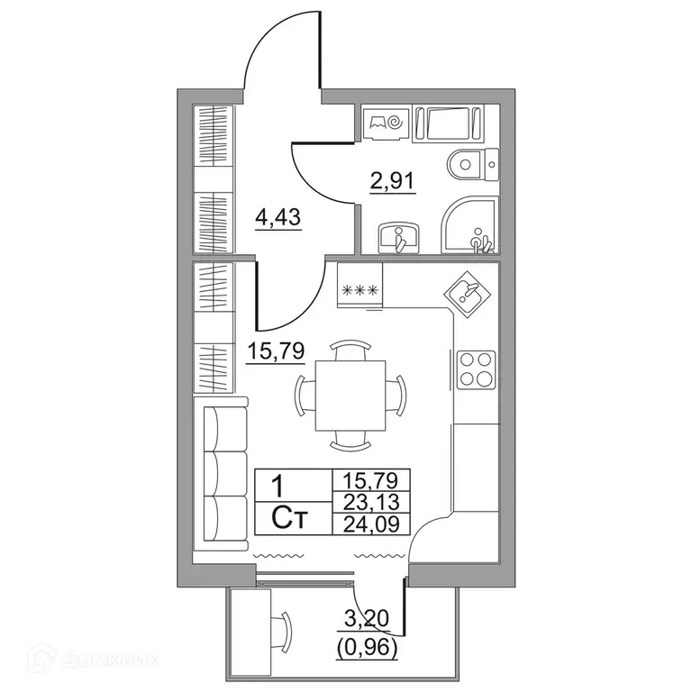 Продаётся квартира-студия, 24.09 м - Фото 1
