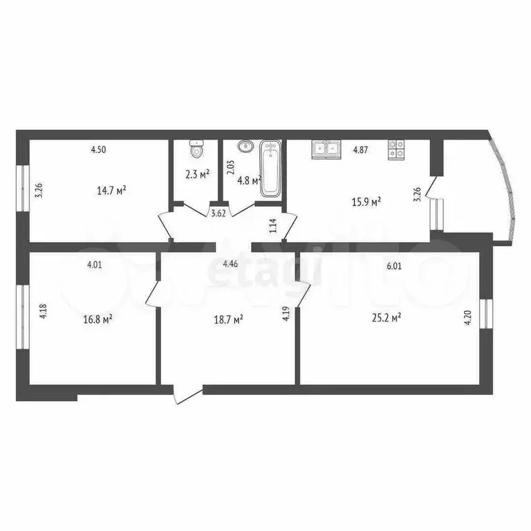 3-к. квартира, 105,5 м, 7/9 эт. - Фото 1