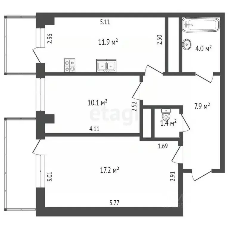 2-к кв. Севастополь ул. Тараса Шевченко, 21 (54.7 м) - Фото 2