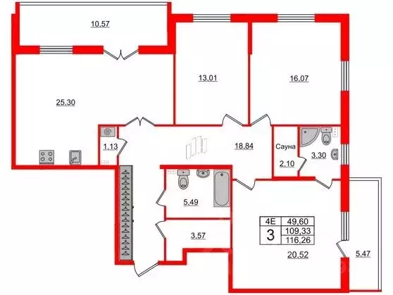 3-к кв. Санкт-Петербург Пулковское ш., 95к3 (107.2 м) - Фото 0