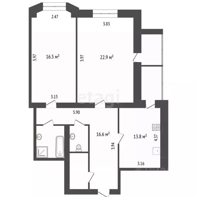 2-к кв. Калужская область, Калуга ул. Фридриха Энгельса, 149 (83.3 м) - Фото 2