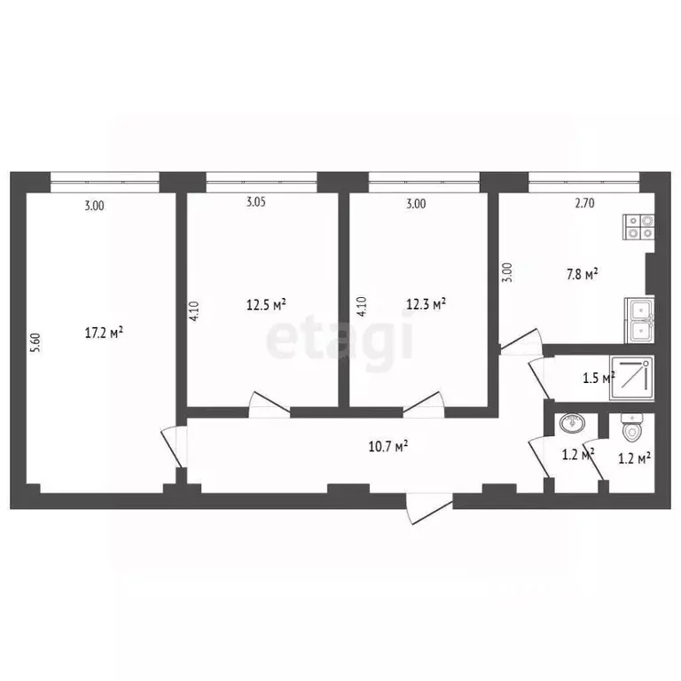 3-к кв. Севастополь ул. Горпищенко, 44 (64.5 м) - Фото 2