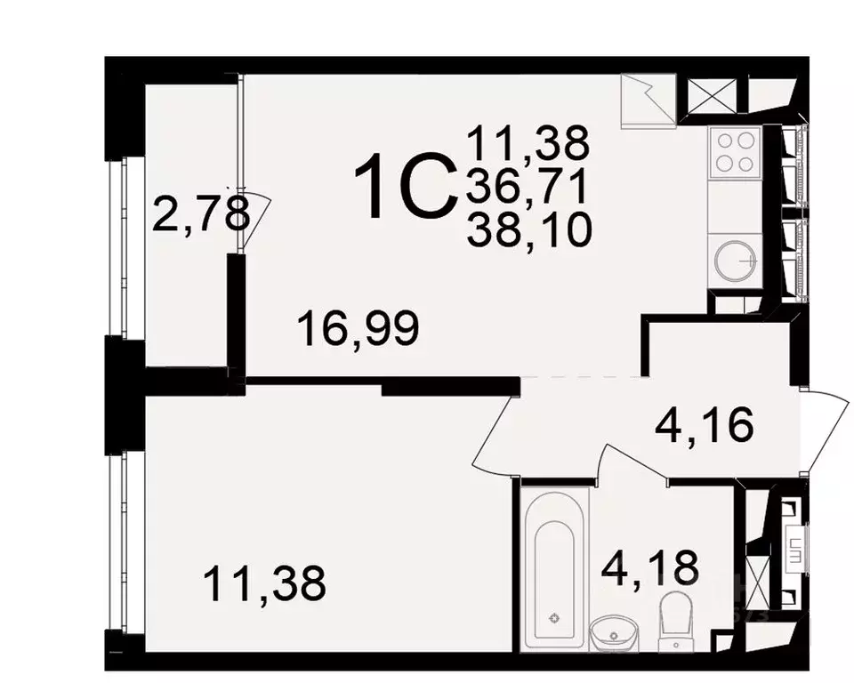 1-к кв. Рязанская область, Рязань ул. Чкалова (36.71 м) - Фото 1