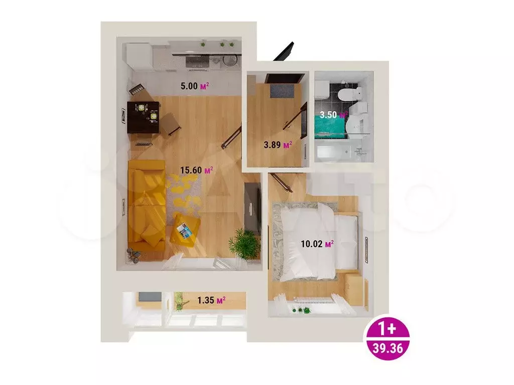1-к. квартира, 35,7 м, 6/7 эт. - Фото 0